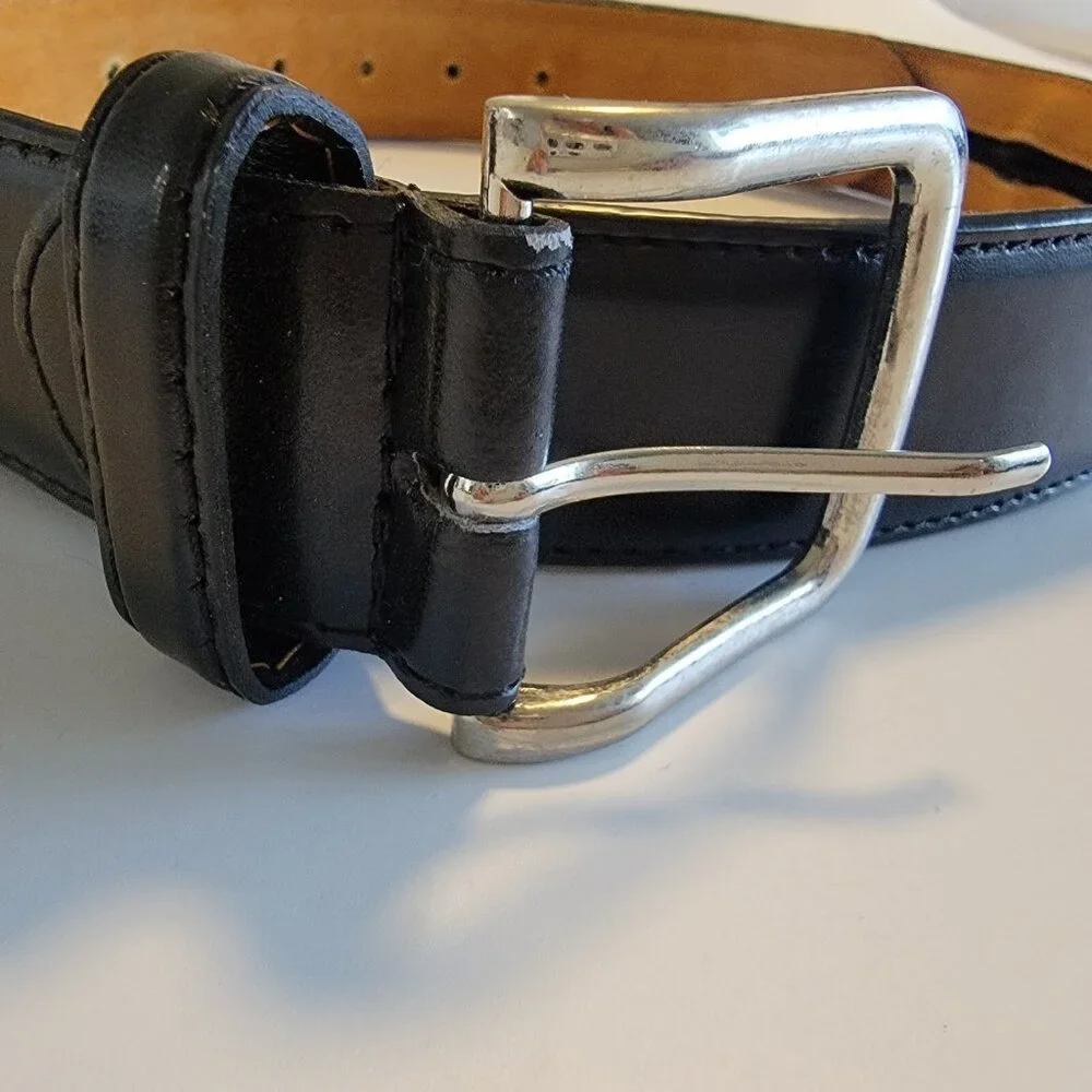 Men's Genuine Leather Belt Solid Black Belt Men‎ Zipper Pocket Underside 44